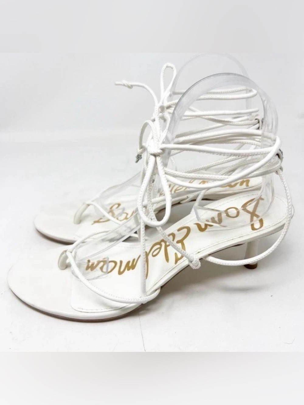 Sam Edelman Jamila White Lace-Up Low Heel Sandals